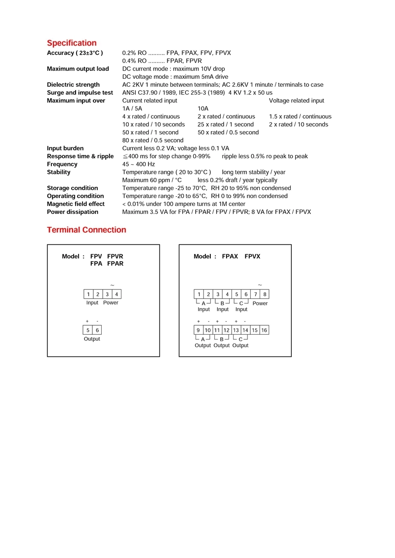 Fp-AC Voltage & Current Transducer